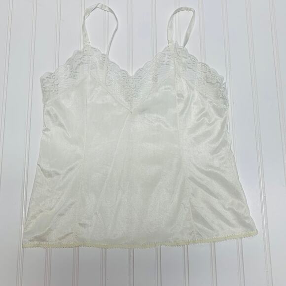 Vintage White Satin Lace Trim Camisole Sz Large - Picture 5 of 7